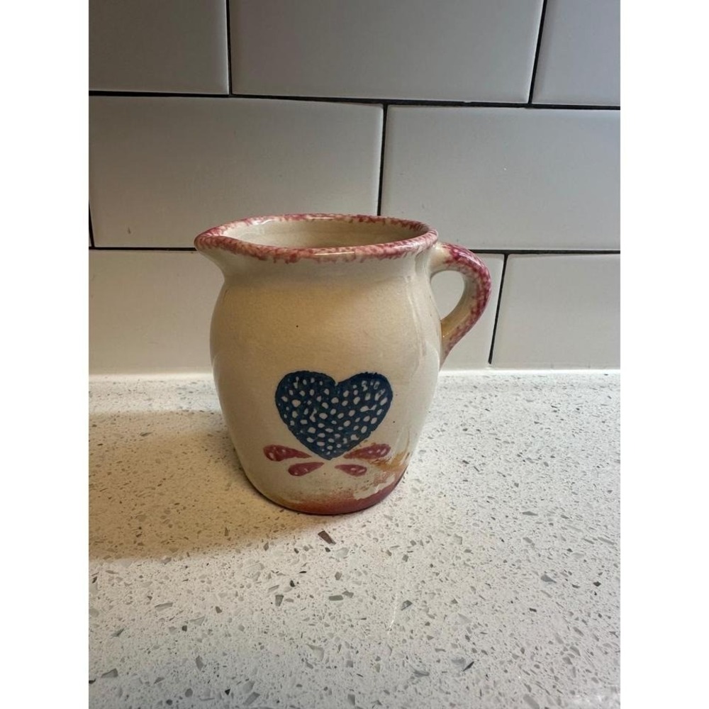 Vintage Creamer Hand Painted Cream Pitcher with Folk Art Heart Rustic‎ Farmhouse